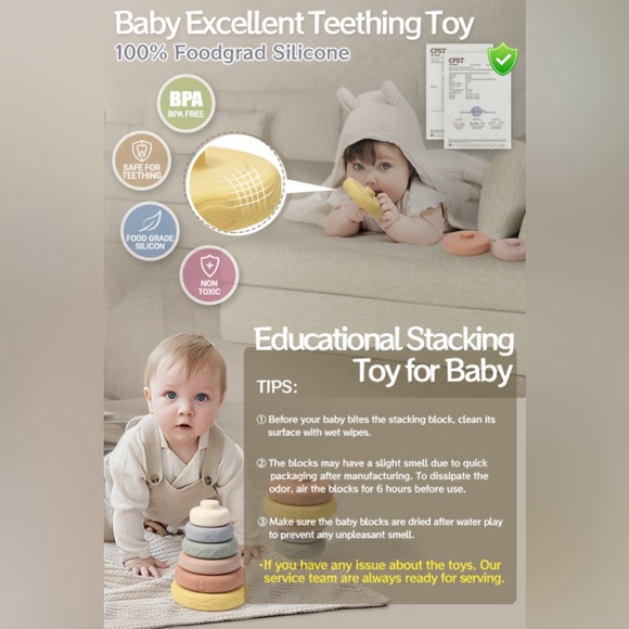 Baby Stack & Nest Toys, Soft Stack, Rings Stacker, Baby Sensory Teether Toys - Picture 6 of 9